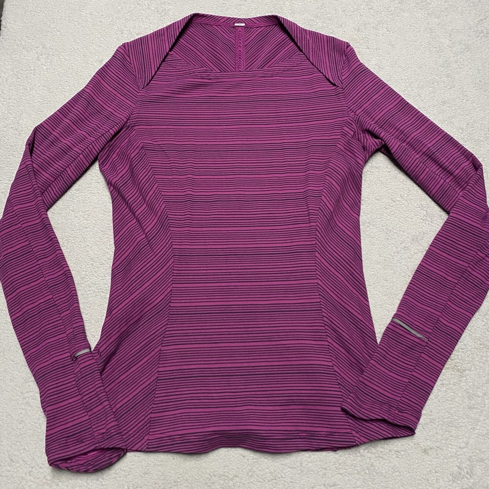 Lululemon‎ Kanto Catch Me Shirt 6 Long Sleeve Regal Plum Stripes Thumb Holes